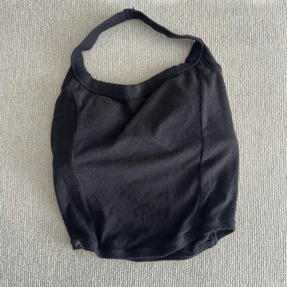 Oner Active Black ribbed halter crop top with pads